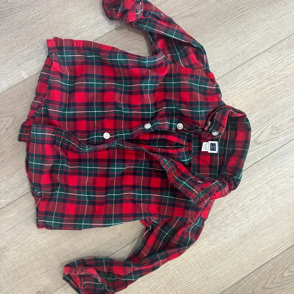 Janie and Jack Red and Green Plaid Button Down Shirt - Picture 2 of 6